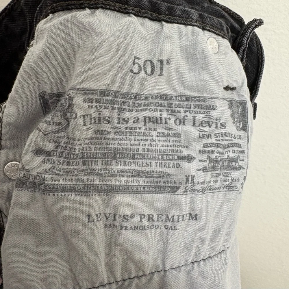 Levi's Premium 501 Black Shorts Button-Fly Hem Distressed Women’s Size 24